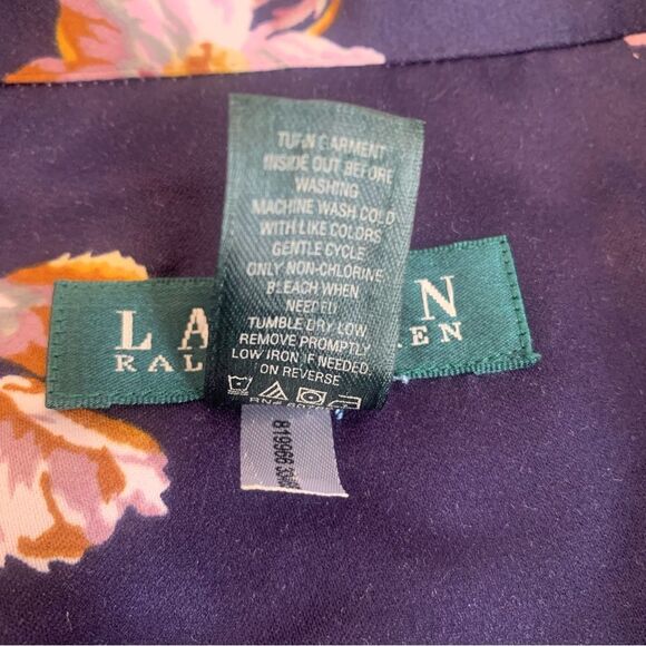 Lauren Ralph Lauren Pajama Set Sz M Satin Finish Blue with Floral Print - Picture 8 of 13